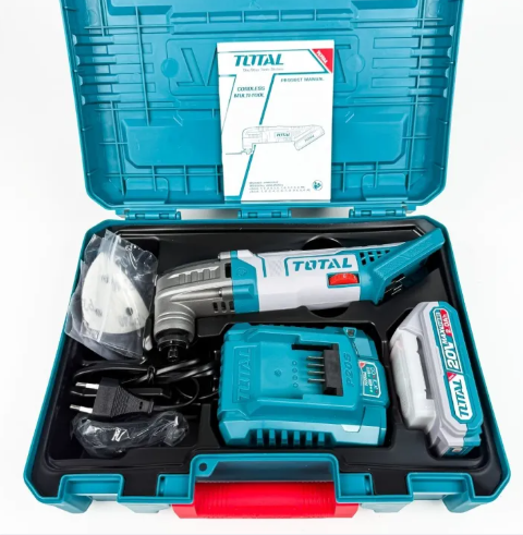 Total Li-ion Multi Tool (20V) Set, 6 Speed (Adjustable) + Scraper + Saw Blade (2 Pcs) + Sanding Paper 