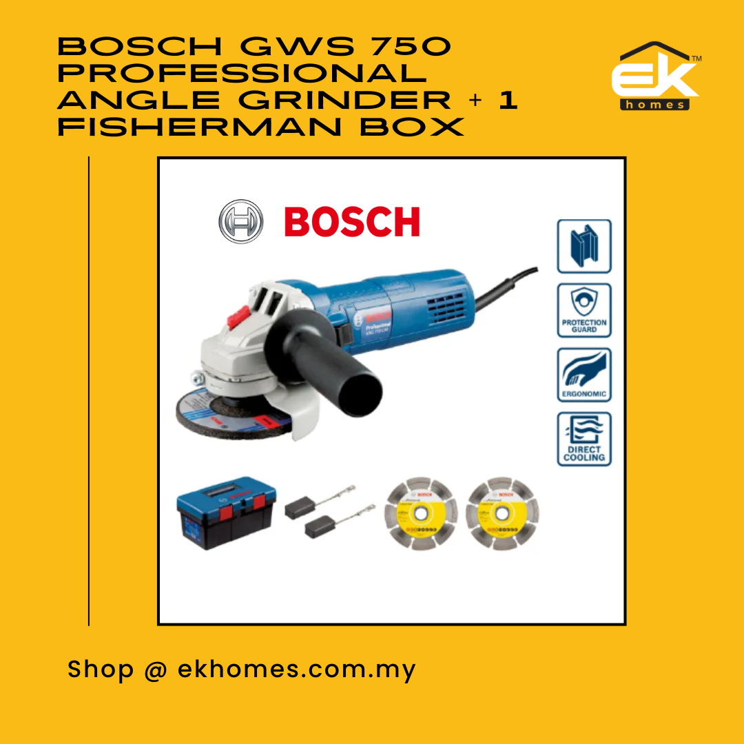 Bosch GWS 750 Professional Angle Grinder + 1 Fisherman Box Set 