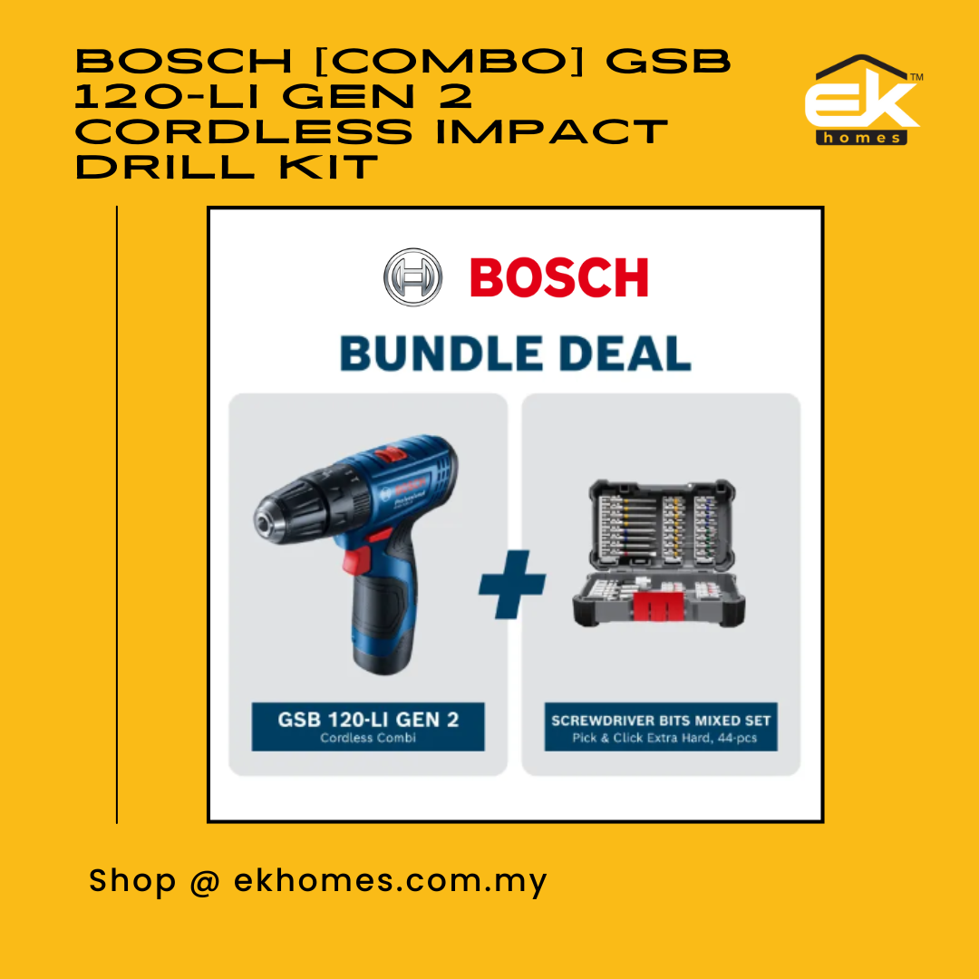 Bosch [COMBO] GSB 120-LI GEN 2 Professional Cordless Impact Drill Kit + BOSCH 44pcs Mixed Screwdriver Bits Set