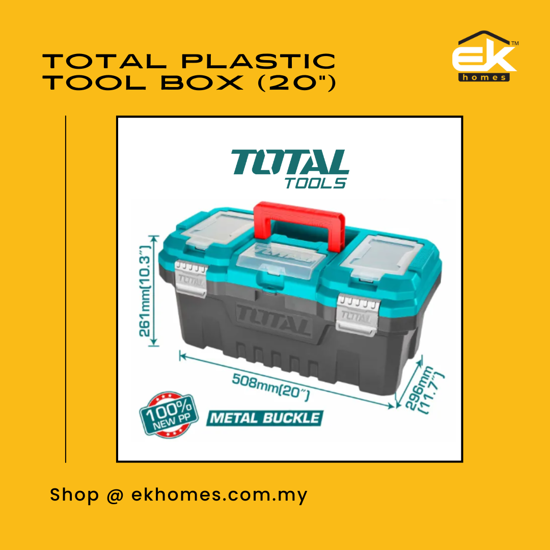Total Plastic Tool Box (17"), w/ Metal Buckle + 3 Top Compartments, Max. load: 15kg - 20kg