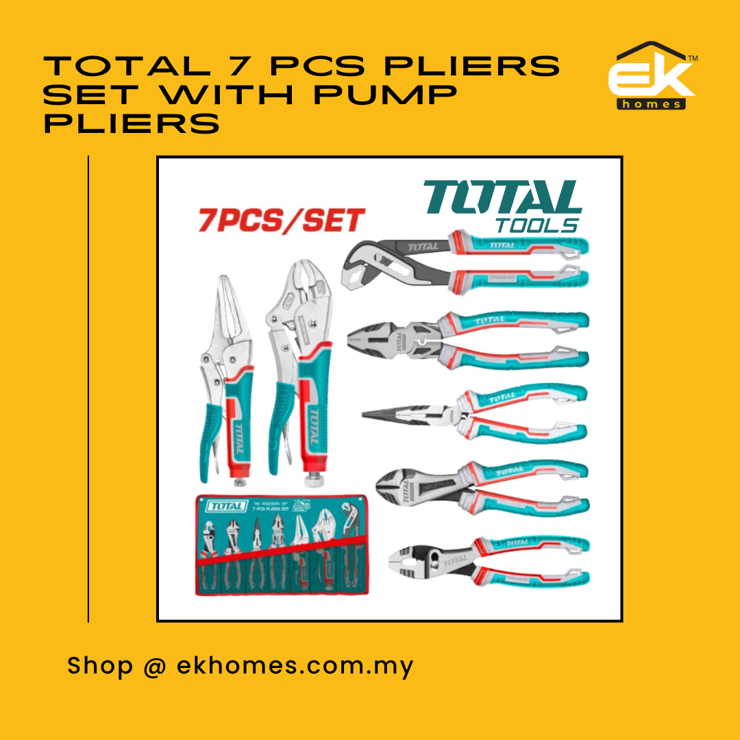 Total 7 Pcs Pliers set with Pump Pliers + High Leverage Combination + Curved Jaw Locking + Long Nose Locking 