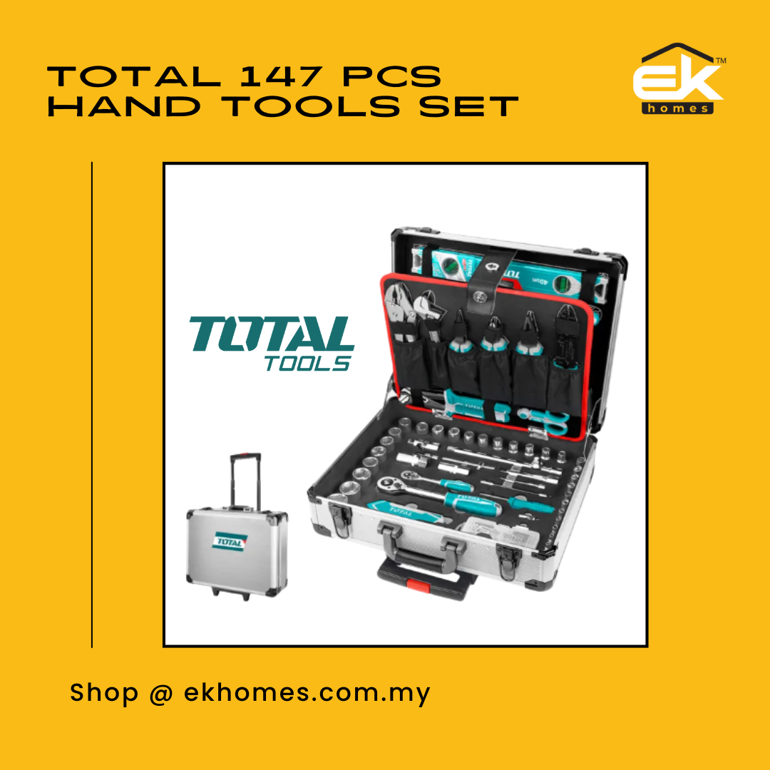 Total 147 Pcs Hand Tools Set with Pliers, Screwdriver, Hammer, Wrench, Ratchet Wrench & Hex Socket 