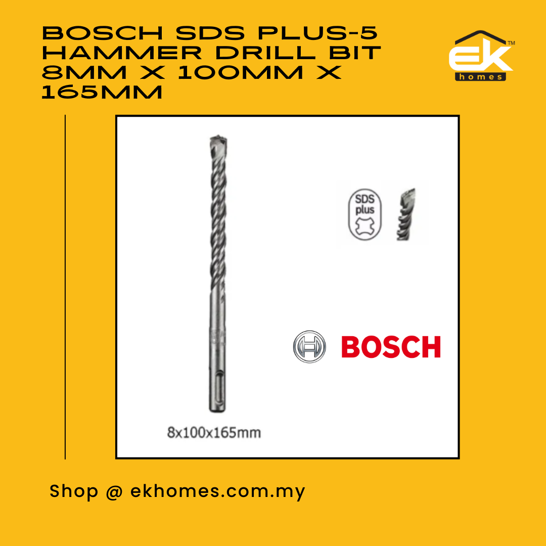 Bosch SDS Plus-5 Hammer Drill Bit 8mm x 100mm x 165mm 