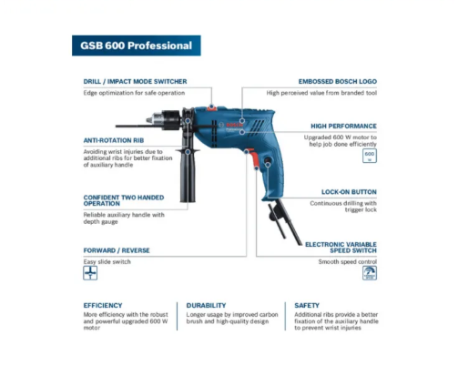 Bosch GSB 600 Professional Impact Drill With Carrying Case & 100pcs Accessories