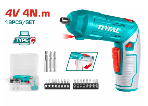 Total Cordless Screwdriver (1/4"/4V) With LED Work Light