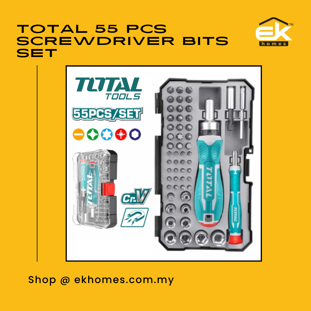 Total 55 Pcs Screwdriver Bits Set, w/ 2 pcs Handles + Precision Bits + 9 pcs Sockets (4mm - 12mm) 
