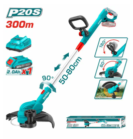 Total Li-ion Grass Trimmer (20V) With In-line Twin Wheel For Edging Function + 2.0Ah Battery + Charger P20S 