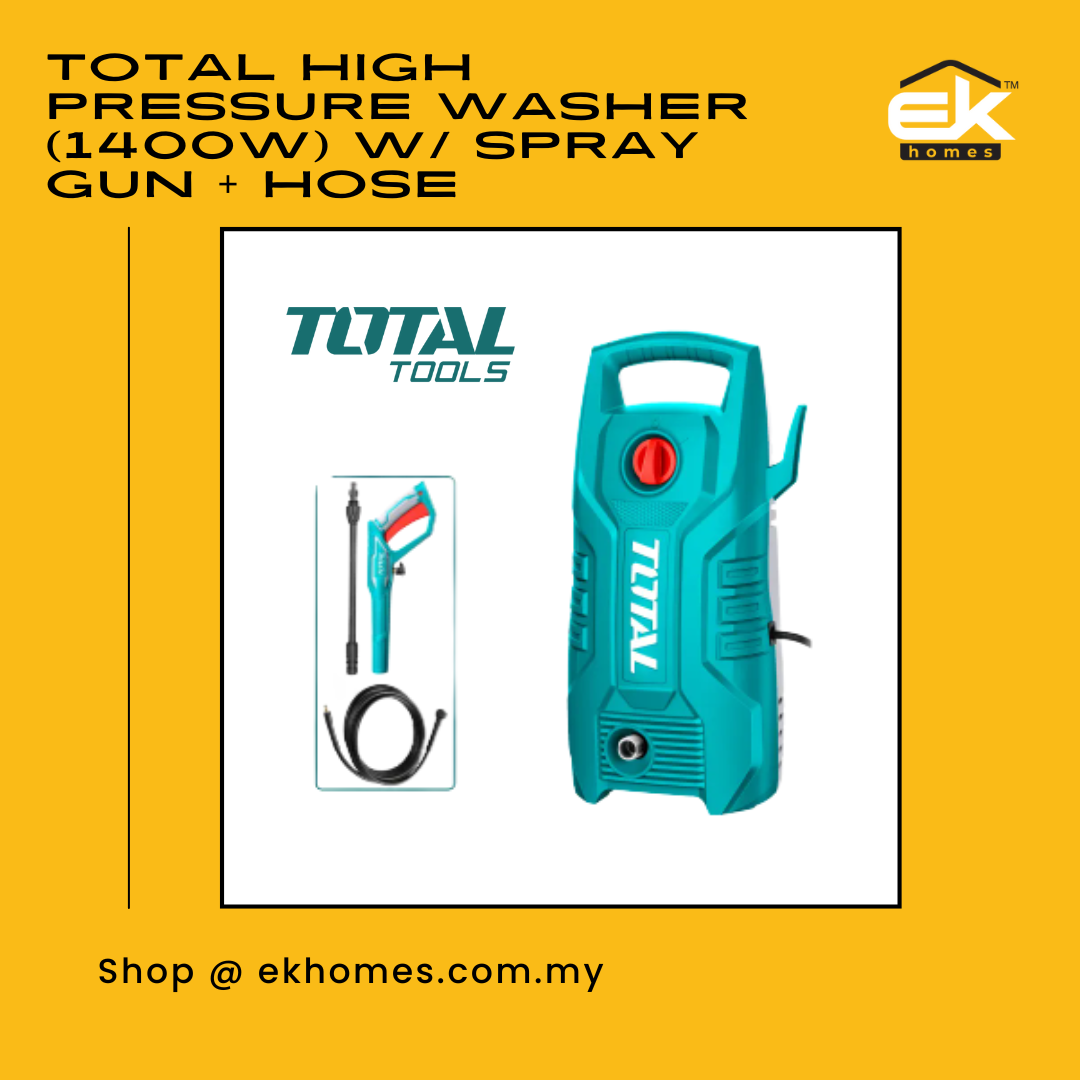 Total High Pressure Washer (1400W), w/ Pure Copper Wire Carbon Brush Motor, incl. Spray Gun + Hose