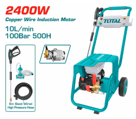 Total High Pressure Washer (2400W) Suitable For Commercial Use + Metal Lance + Nozzles (4 Pcs) + Hose (8m) 