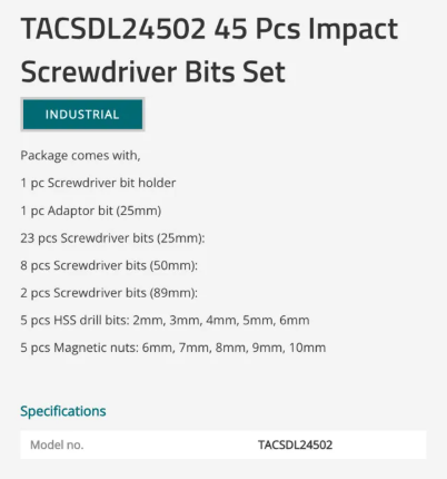 Total 45 Pcs Impact Screwdriver Bits Set (25mm, 50mm, 89mm)