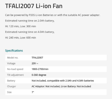 Total Li-ion Fan (7"), Multi Purpose Portable / Table, 360° + 2 Speed Settings