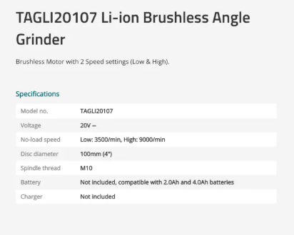 Total Cordless Brushless Angle Grinder