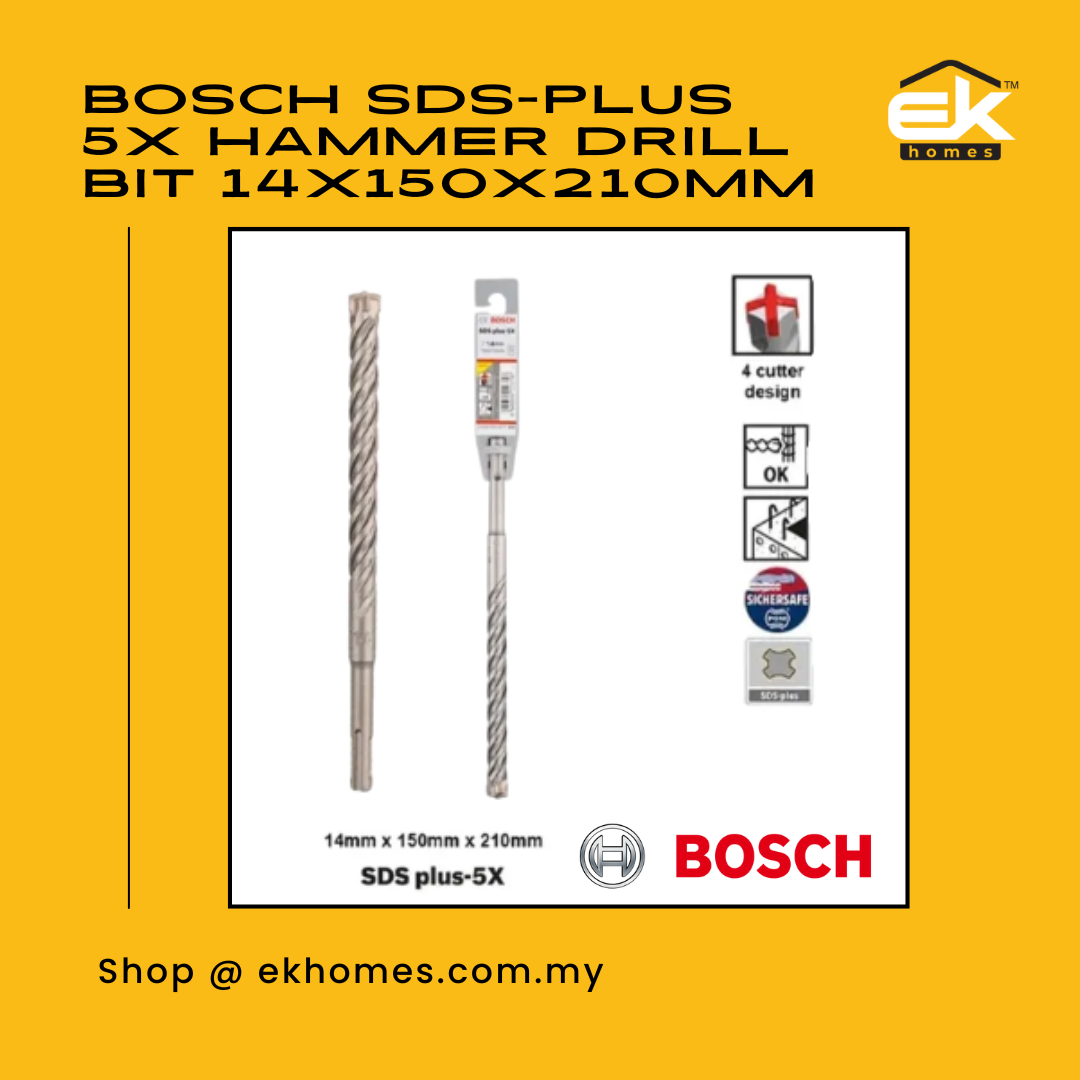 Bosch SDS-Plus 5X Masonry & Reinforced Concrete Hammer Drill Bit 14x150x210mm 