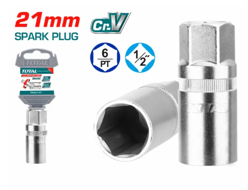 Total Spark Plug Socket (21mm) with Rubber Insert / Retainer using 1/2" Wrench for Car & Motorcycle 