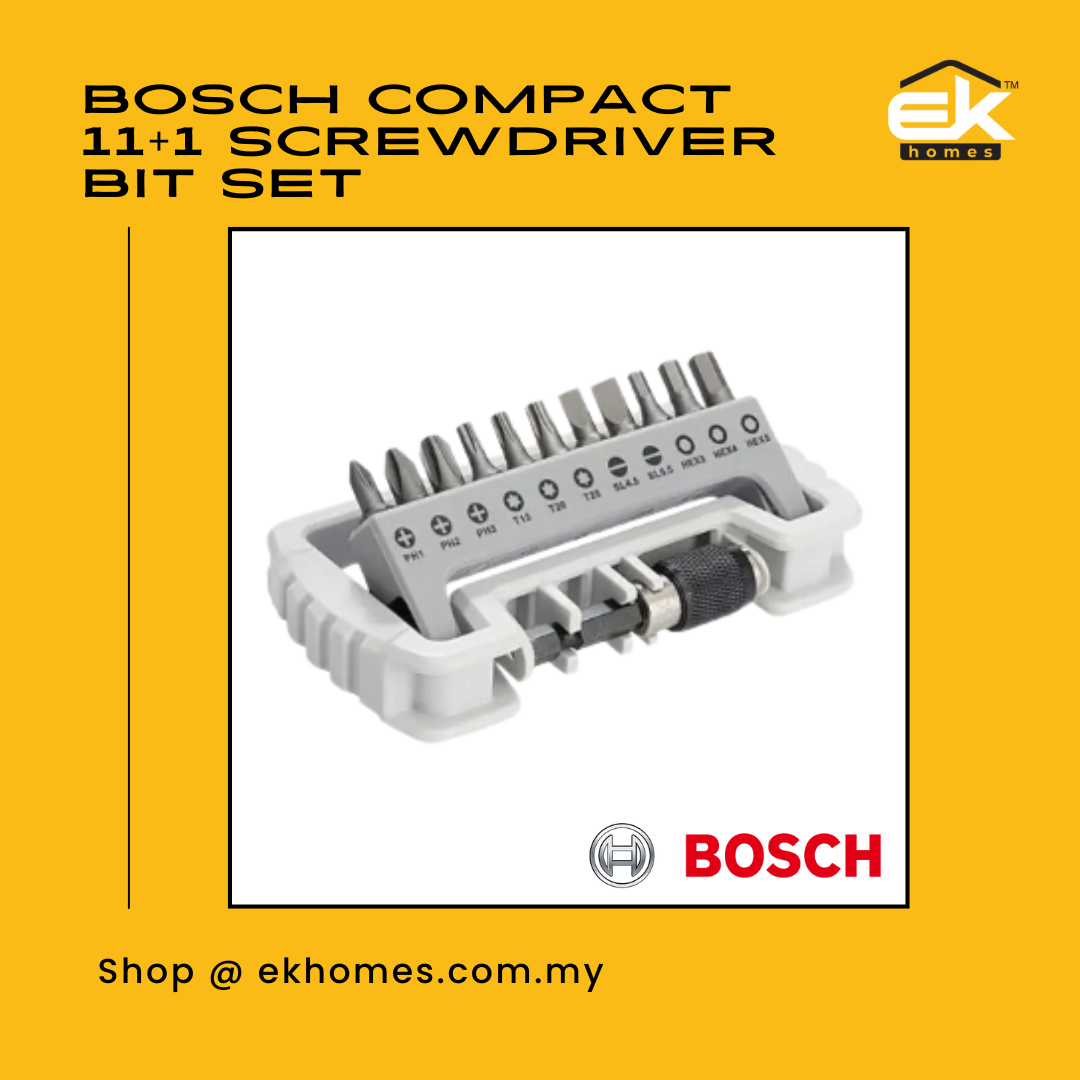 Bosch Compact 11+1 Screwdriver Bit Set With One Magnetic Extension 