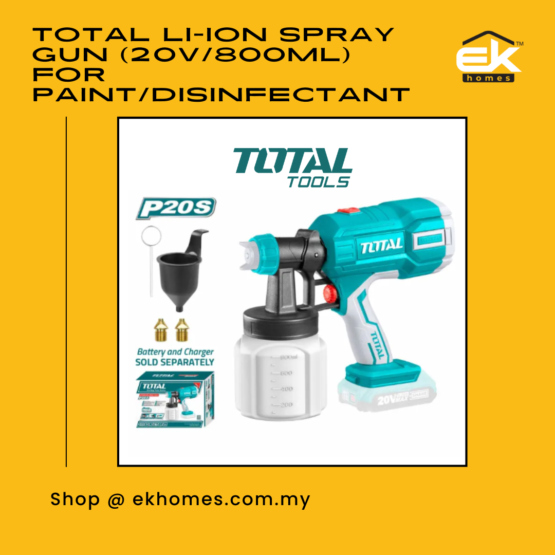 Total Li-ion Spray Gun (20V/800ml) for Paint/Disinfectant + Nozzle (2 Pcs) + Cleaning Pin + Measuring Cup