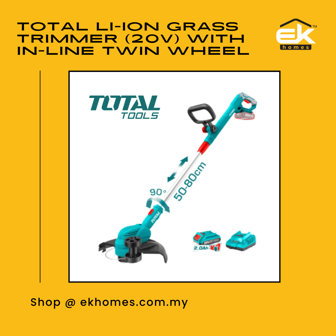 Total Li-ion Grass Trimmer (20V) With In-line Twin Wheel For Edging Function + 2.0Ah Battery + Charger P20S 