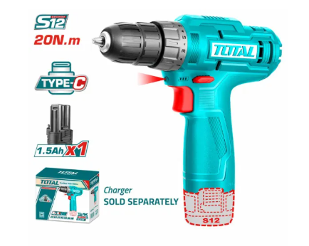 Total Li-ion Cordless Drill (12V/20Nm/10mm) USB Type-C Charging