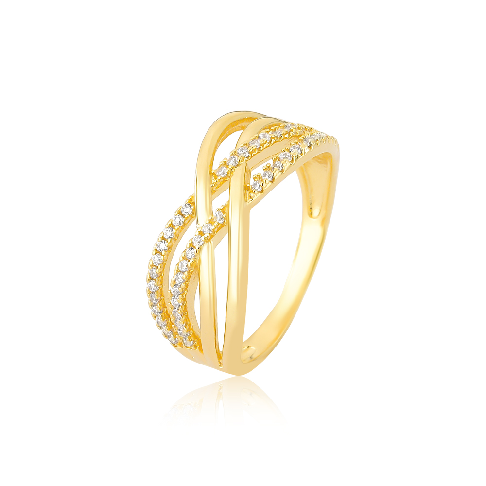 Anel Fios entreleçados lisos e cravejado