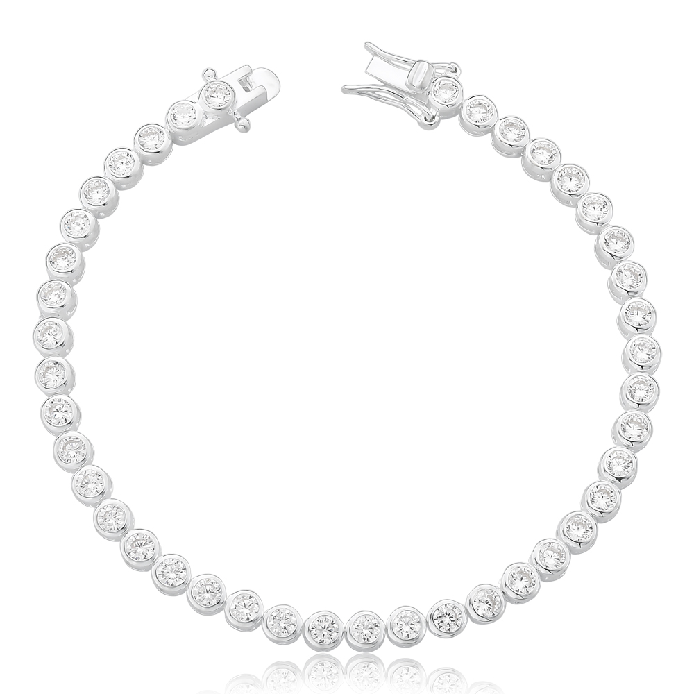 Pulseira de prata Círculos com detalhes em zircônias