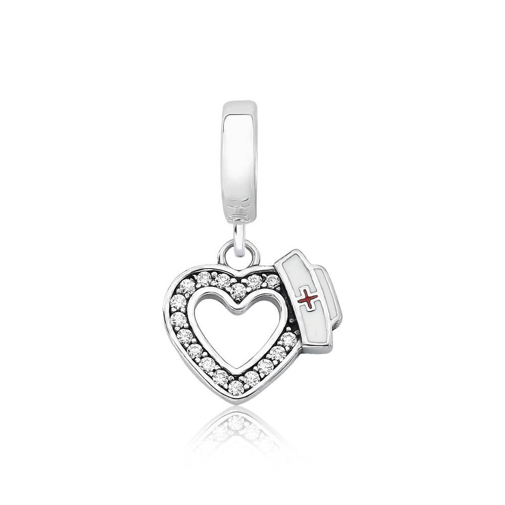 Berloque Coração com símbolo de enfermagem