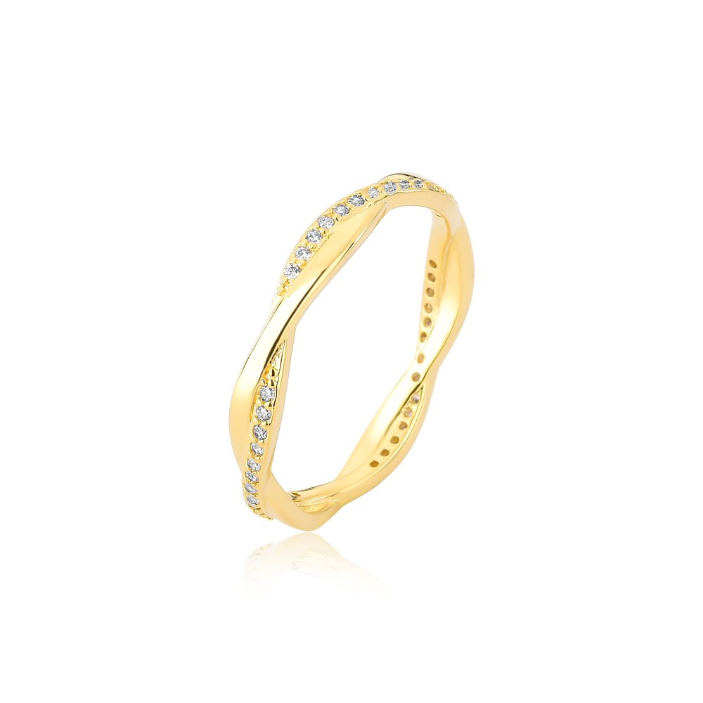 Anel Fios entrelaçados cravejados e liso