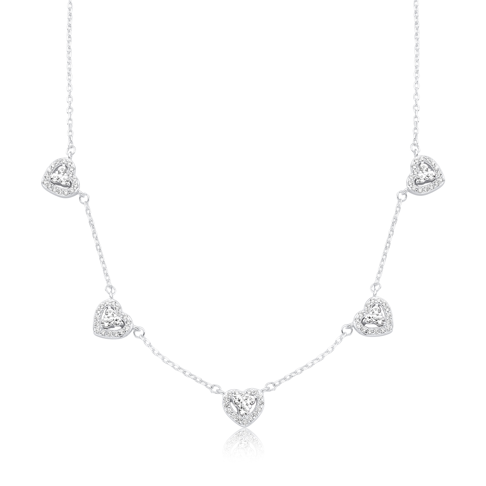 Colar de Prata com Corações Cravejados