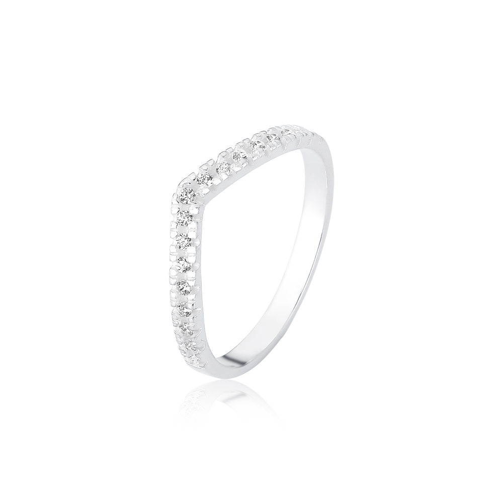 Anel de prata em V com diamantes