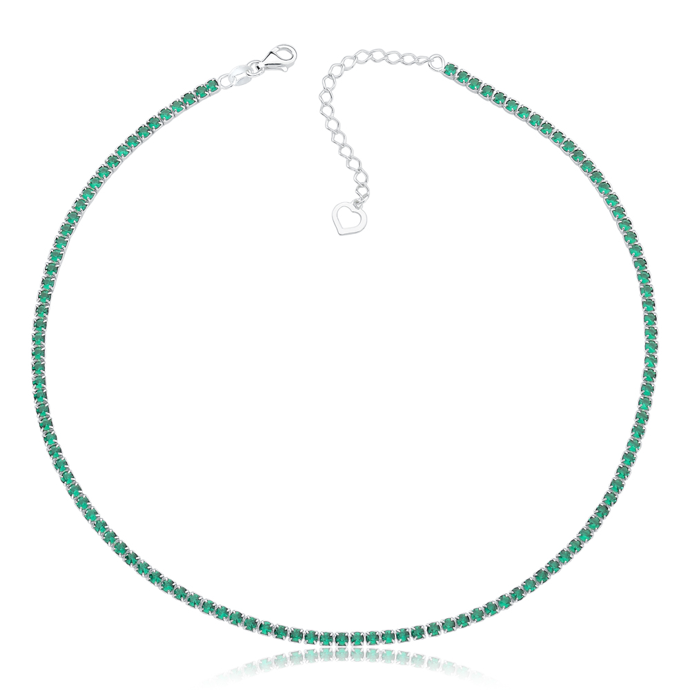 Choker de Prata com Zircônias Verdes Riviera