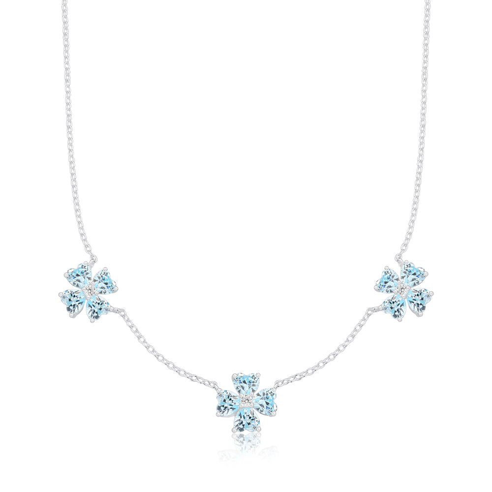 Colar de prata com flores de cristal azul