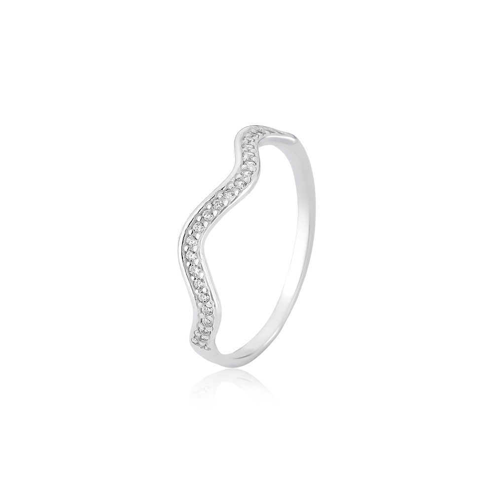 Anel de prata ondas com zircônias