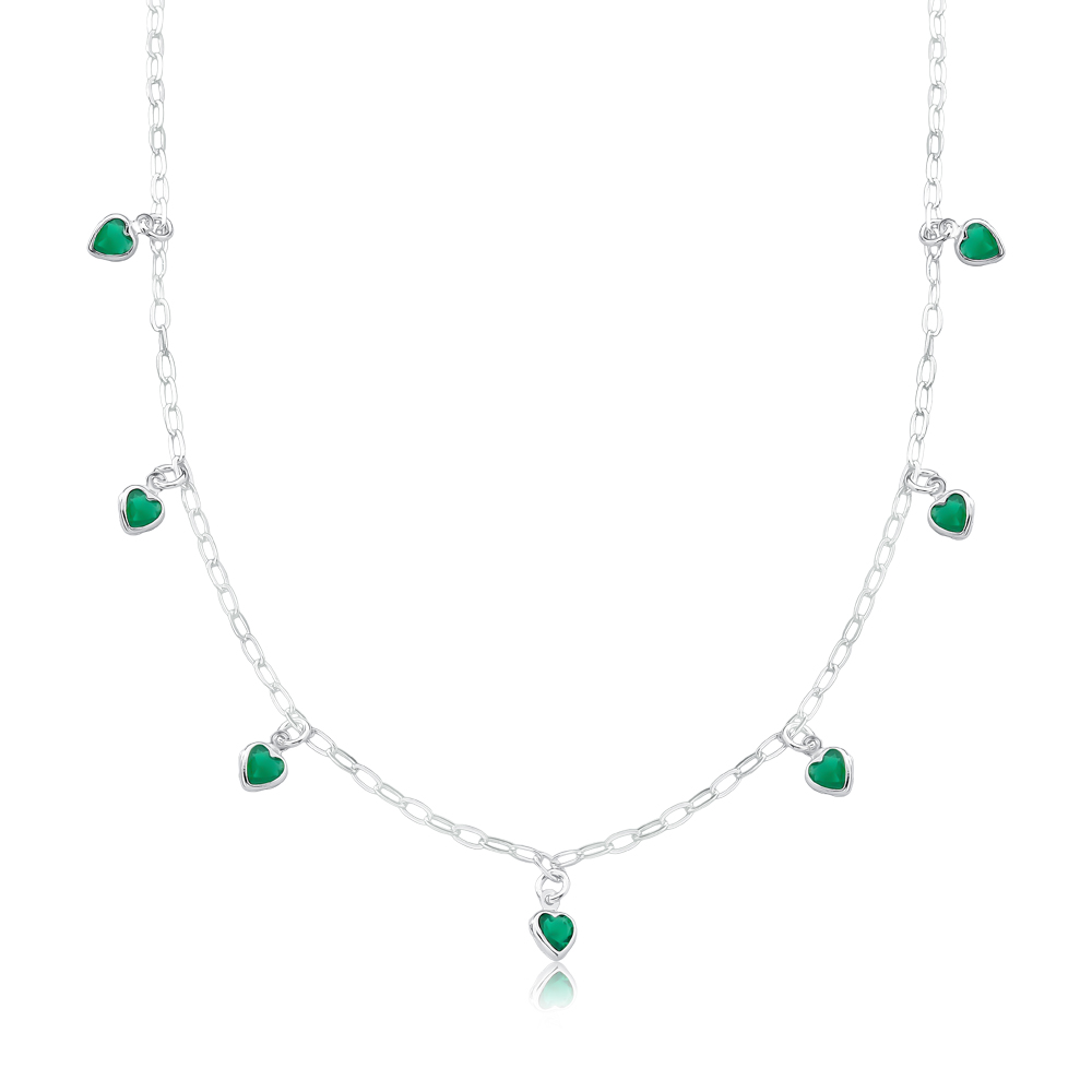 Colar com Coração e zircônia Verde