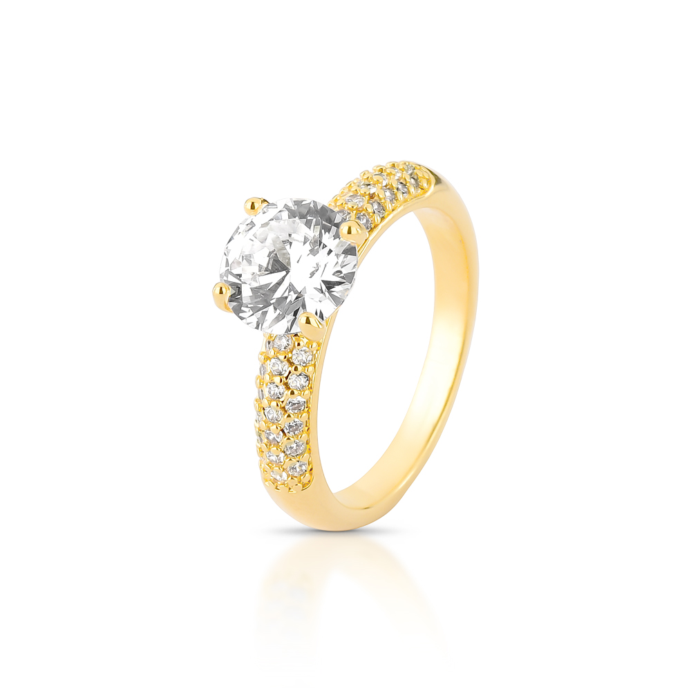 Anel Solitário com Borda Cravejada