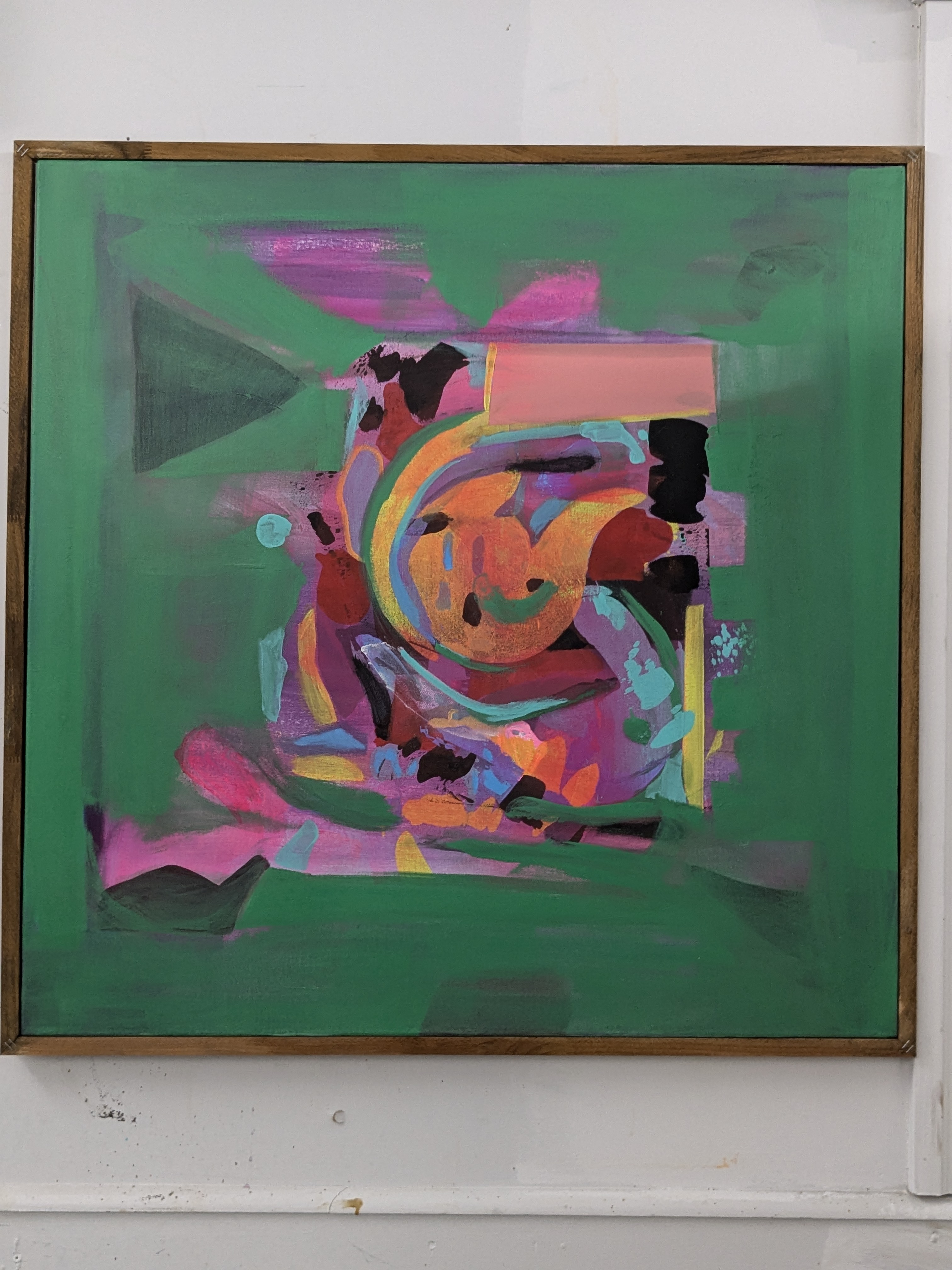 Abstract Art 34"x34" canvas large green "Dream Cloud"