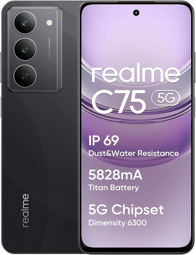 realme C75 5G Teléfono Móvil, 8+256GB, Gran batería de 5828 mAh, Procesador 5G Dimensity 6300, Cámara con IA de 50 MP, Resistencia al Agua de Primer Nivel IP69