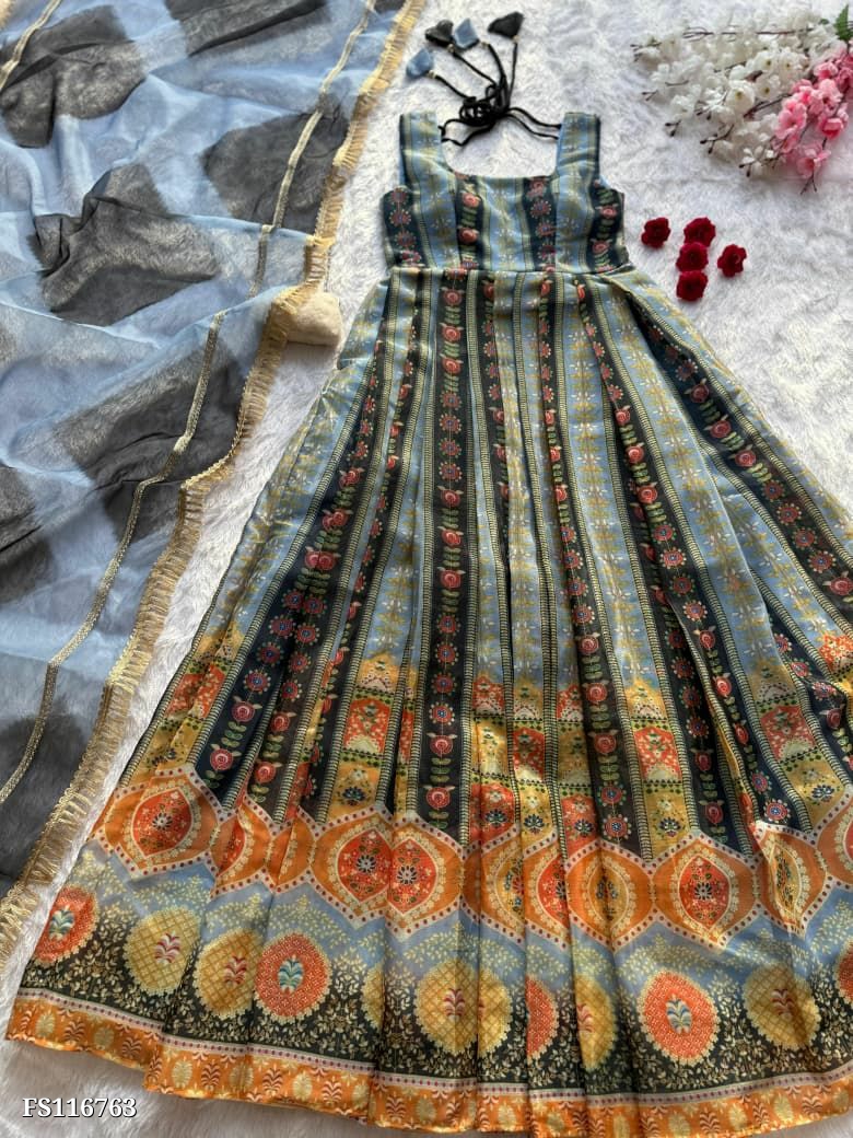 black and blue floral printed pehnava