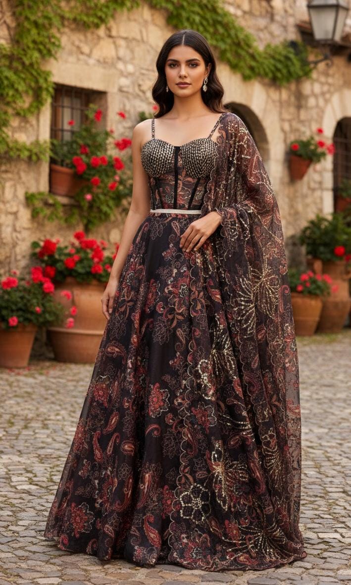 Indo-western Lehnga and Corset Blouse