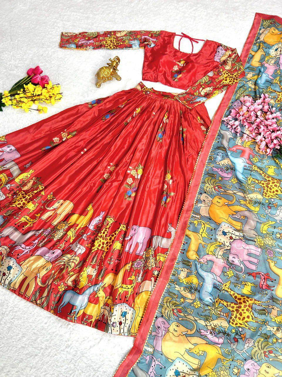 Royal Rajasthani print with cyan dupatta