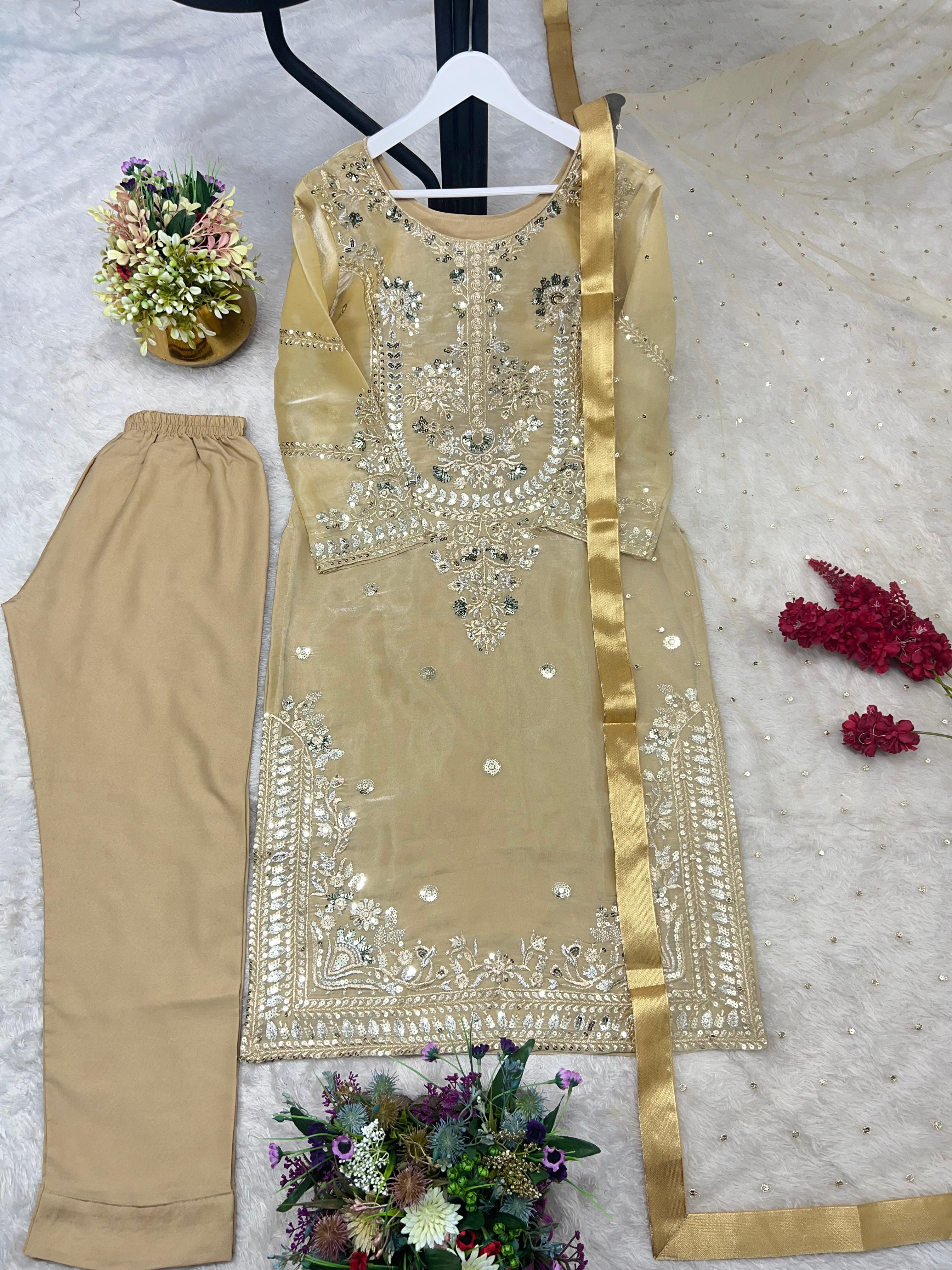 New Pakistani Designer Collection In Jimmy Choo Silk Top-Pent And Dupatta Set Fully Stitched