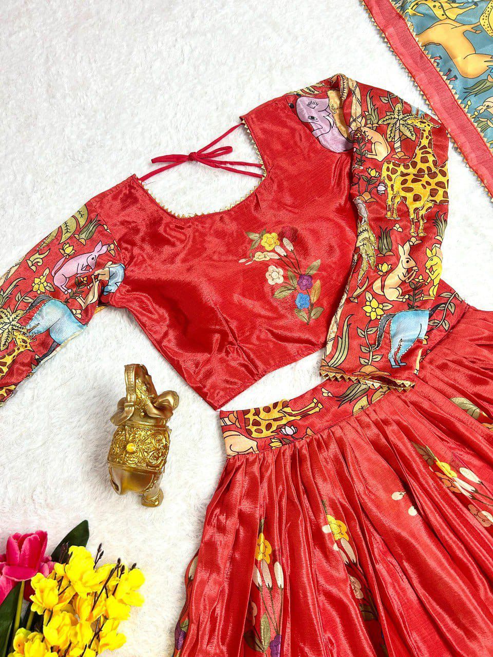 Royal Rajasthani print with cyan dupatta