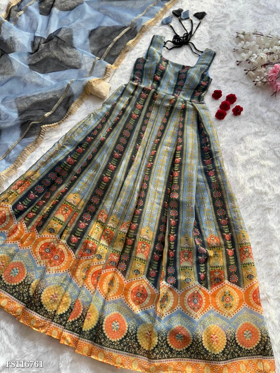 black and blue floral printed pehnava