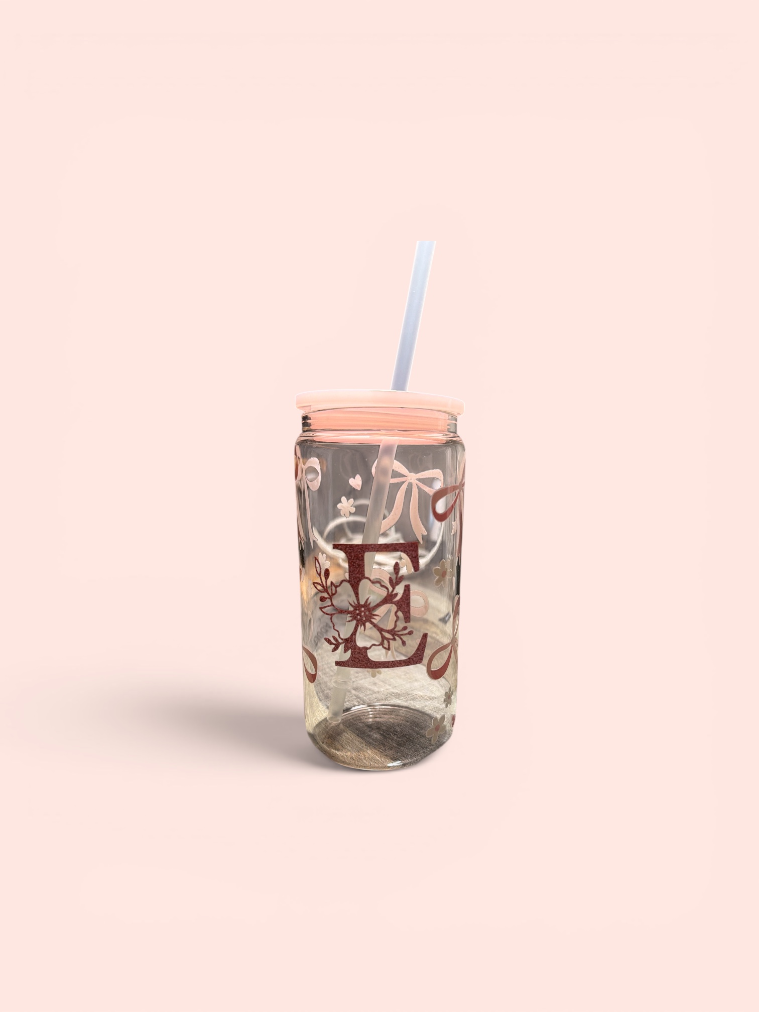 Floral Glass Tumbler with Straw