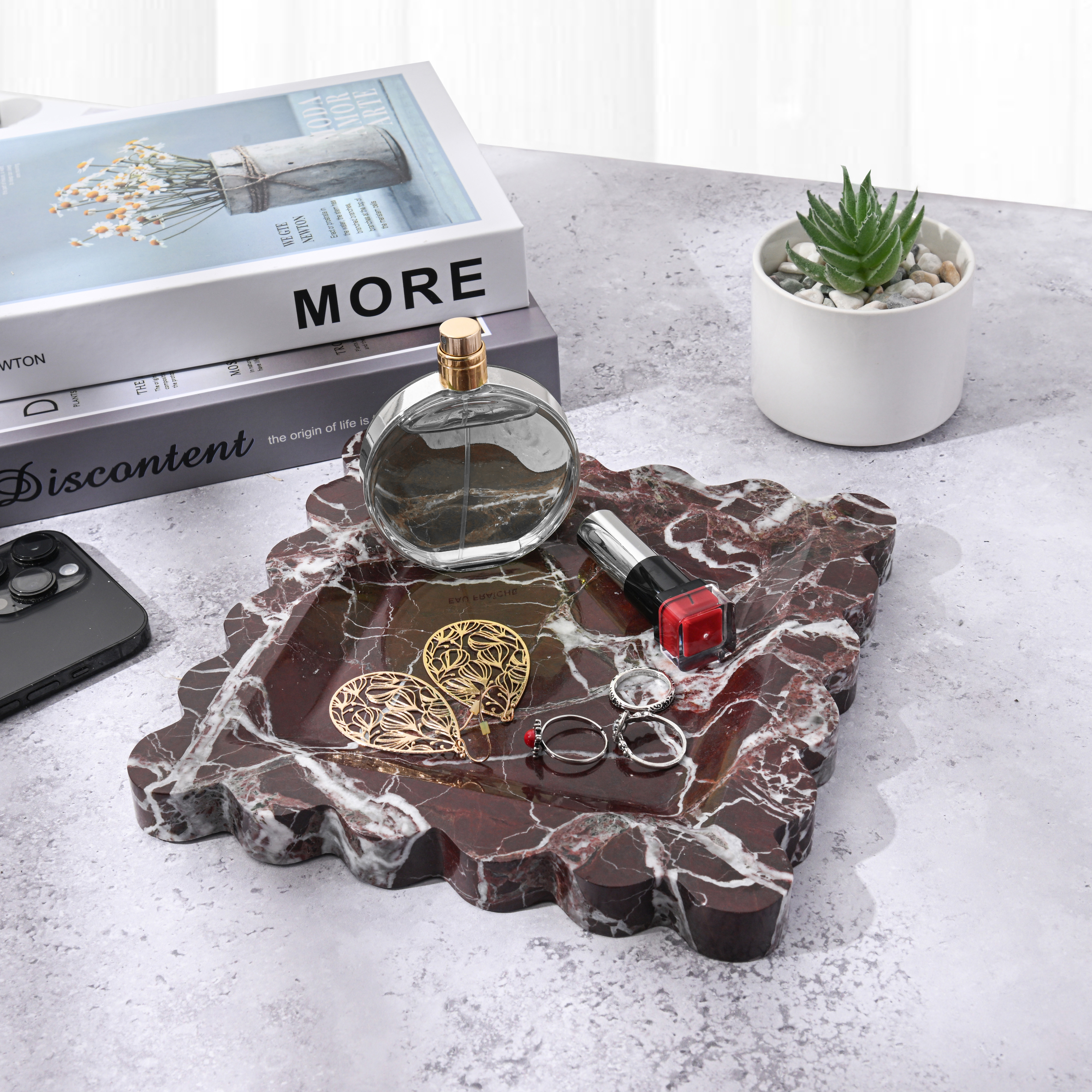 Rosso Lempato Marble Decorative Tray