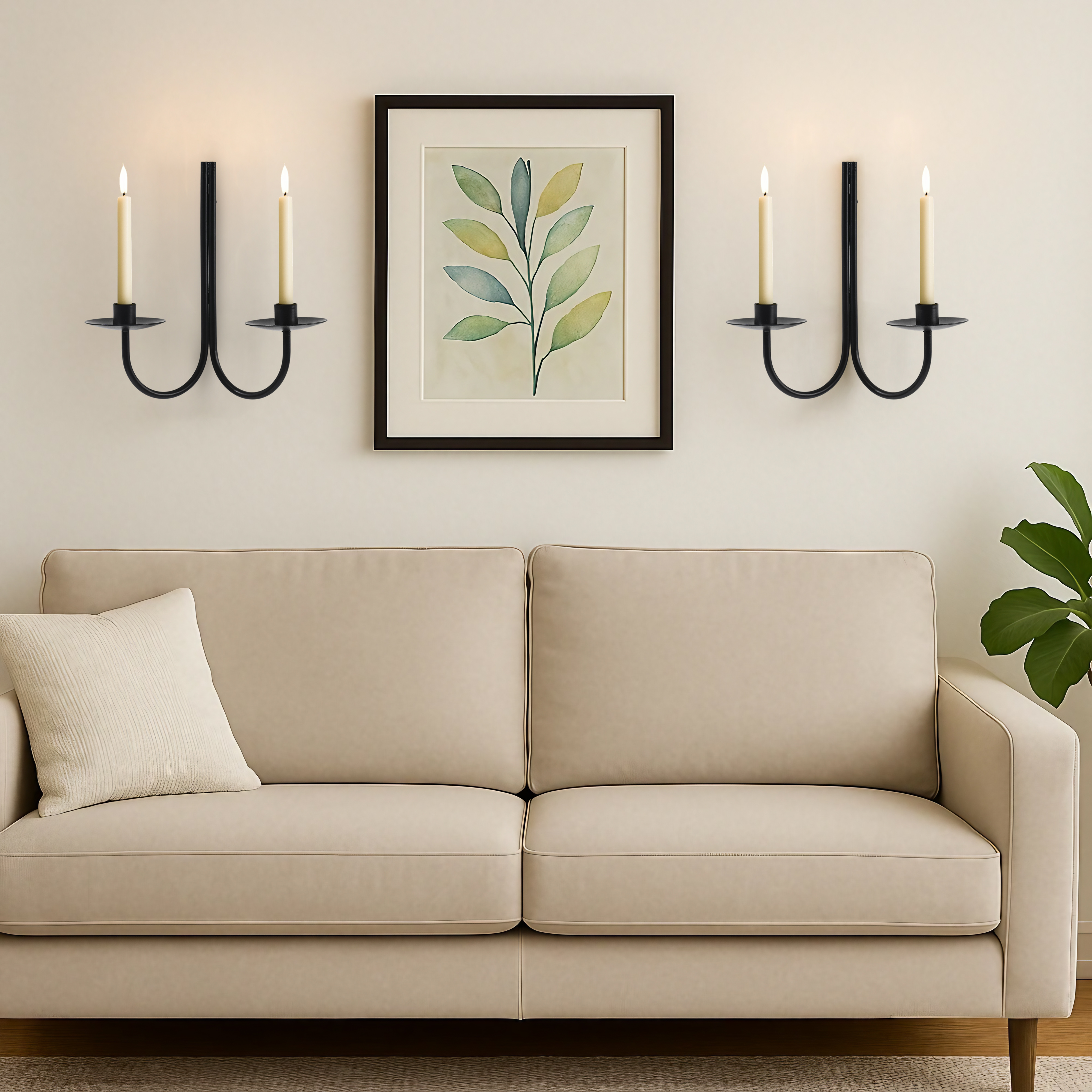 Elegant Black Metal Double Arm Candle Holder