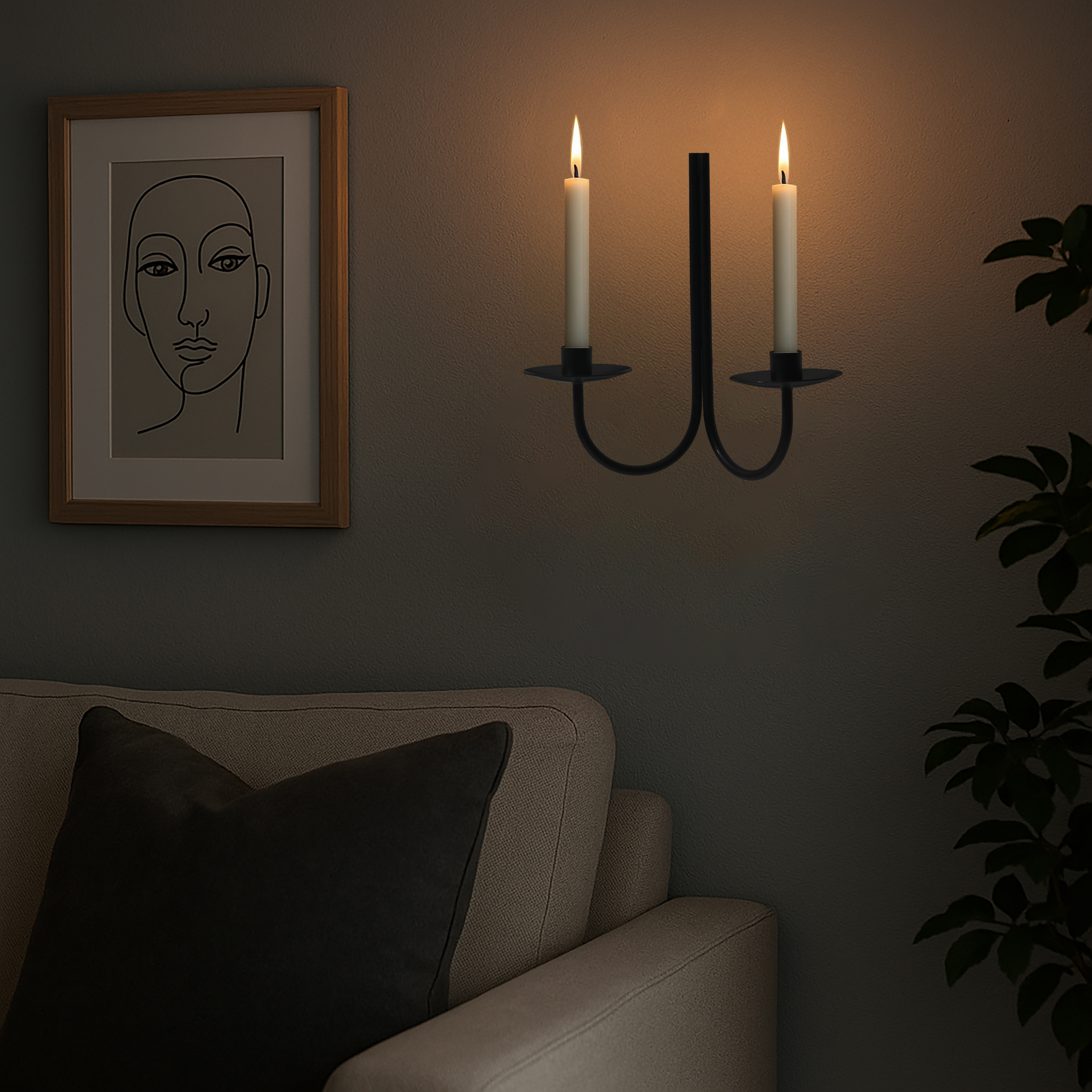 Elegant Black Metal Double Arm Candle Holder