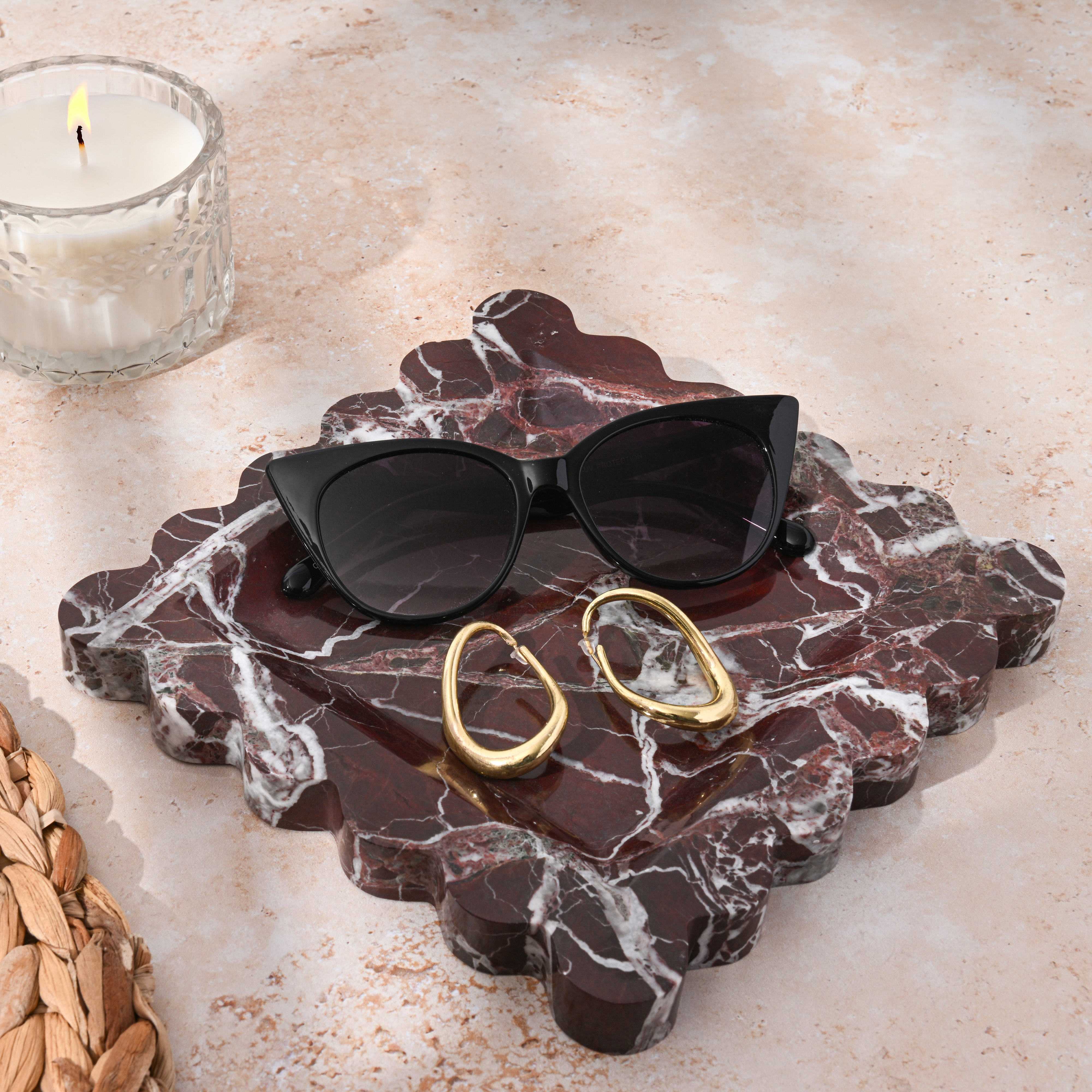 Rosso Lempato Marble Decorative Tray