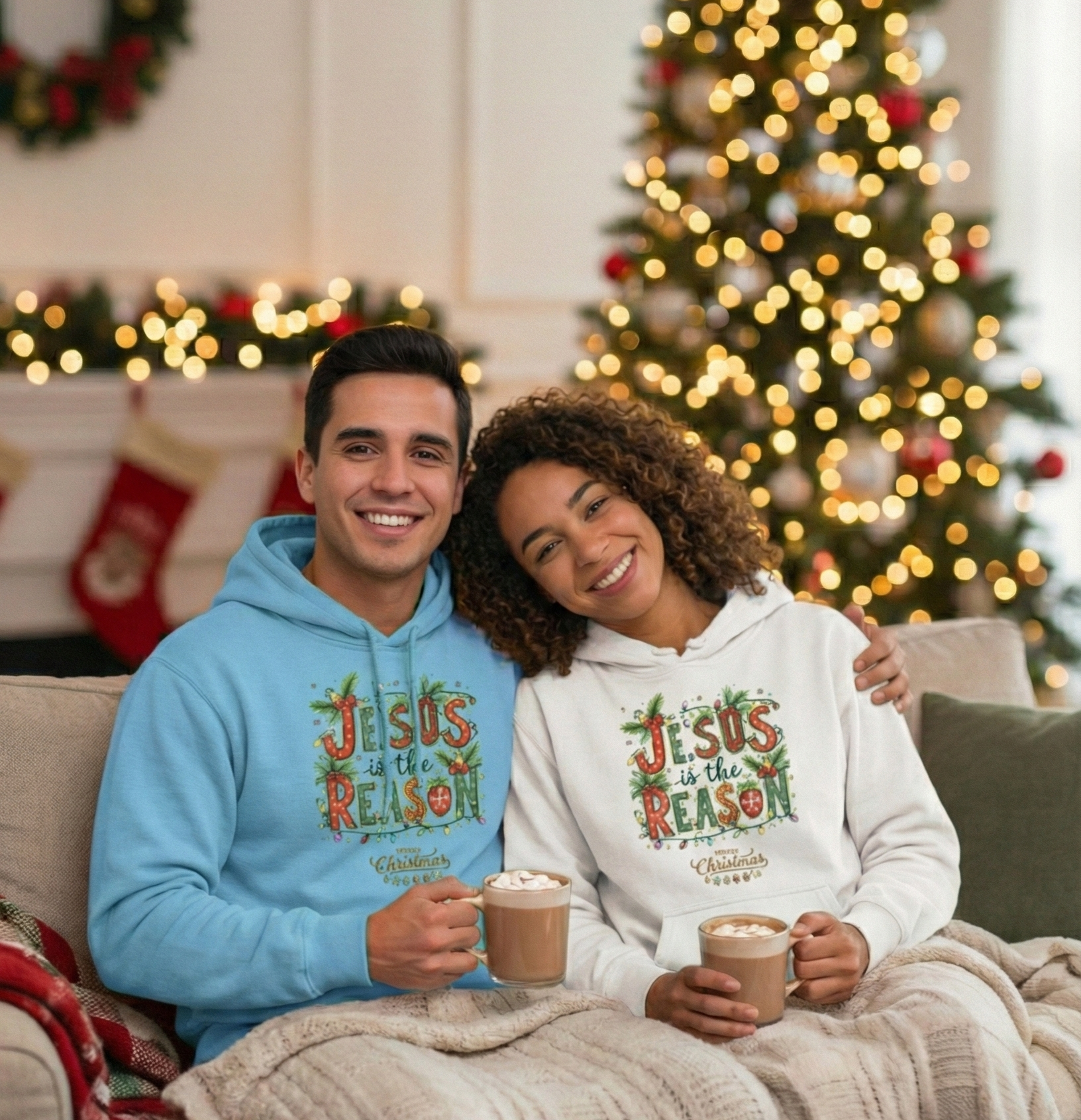 Jesus is the Reason Christmas Hoodie Based Holiday Pullover Soft Cozy  Gift for Men Women