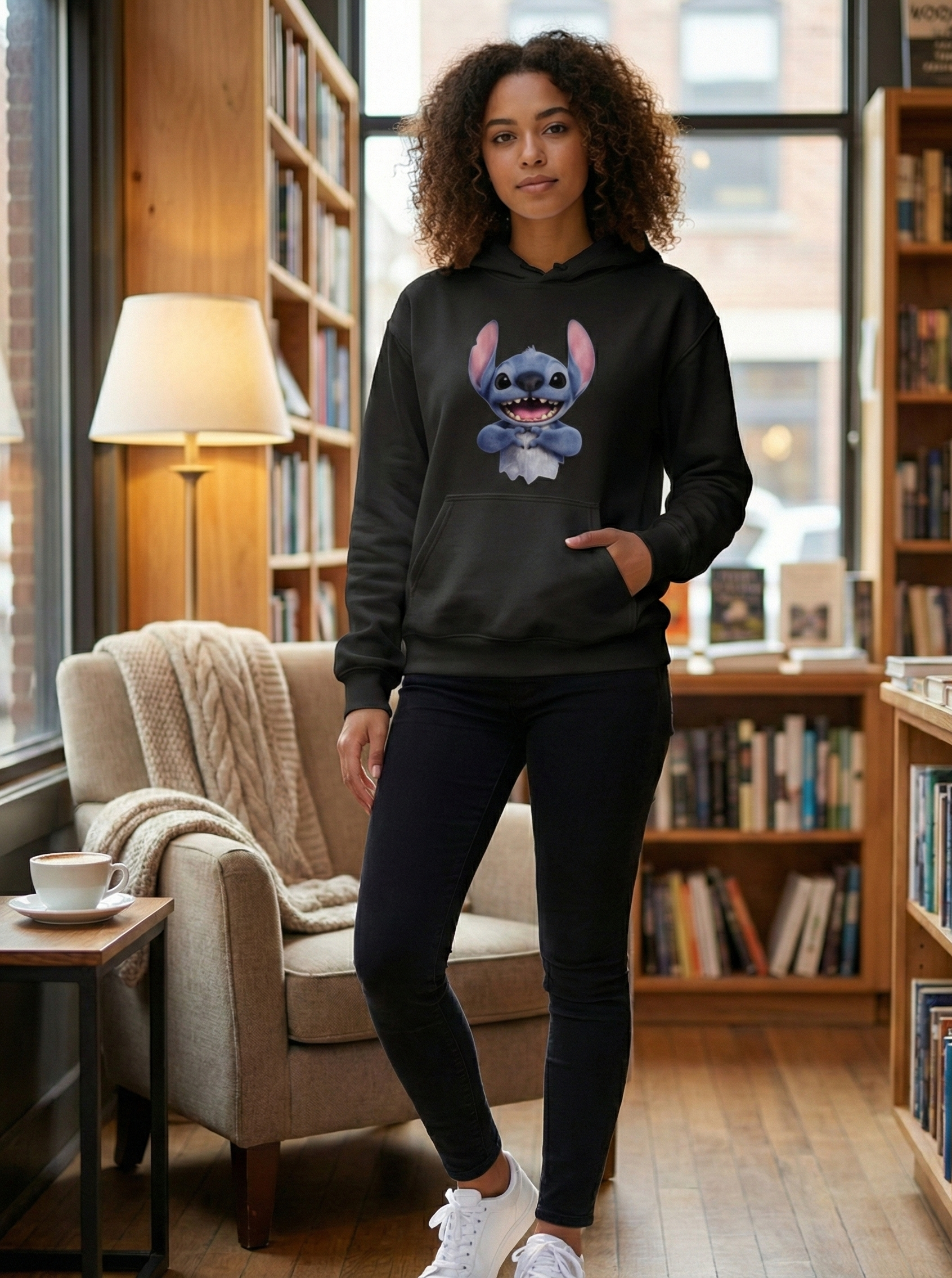 Stitch Women's Hoodie | Pullover Sweatshirt with Smiling Stitch Graphic 