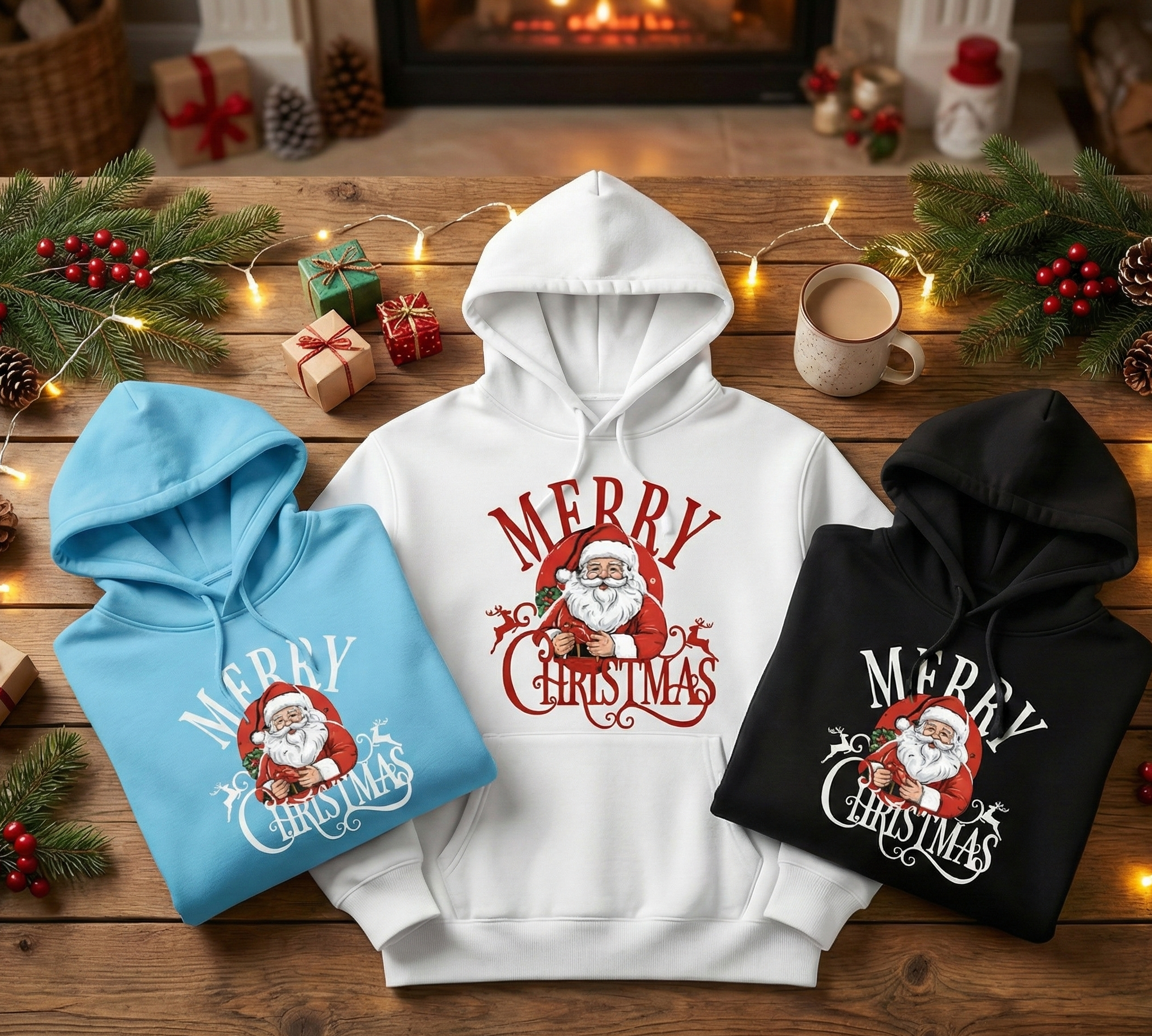 Merry Christmas Santa Hoodie | Unisex Holiday Pullover Sweatshirt