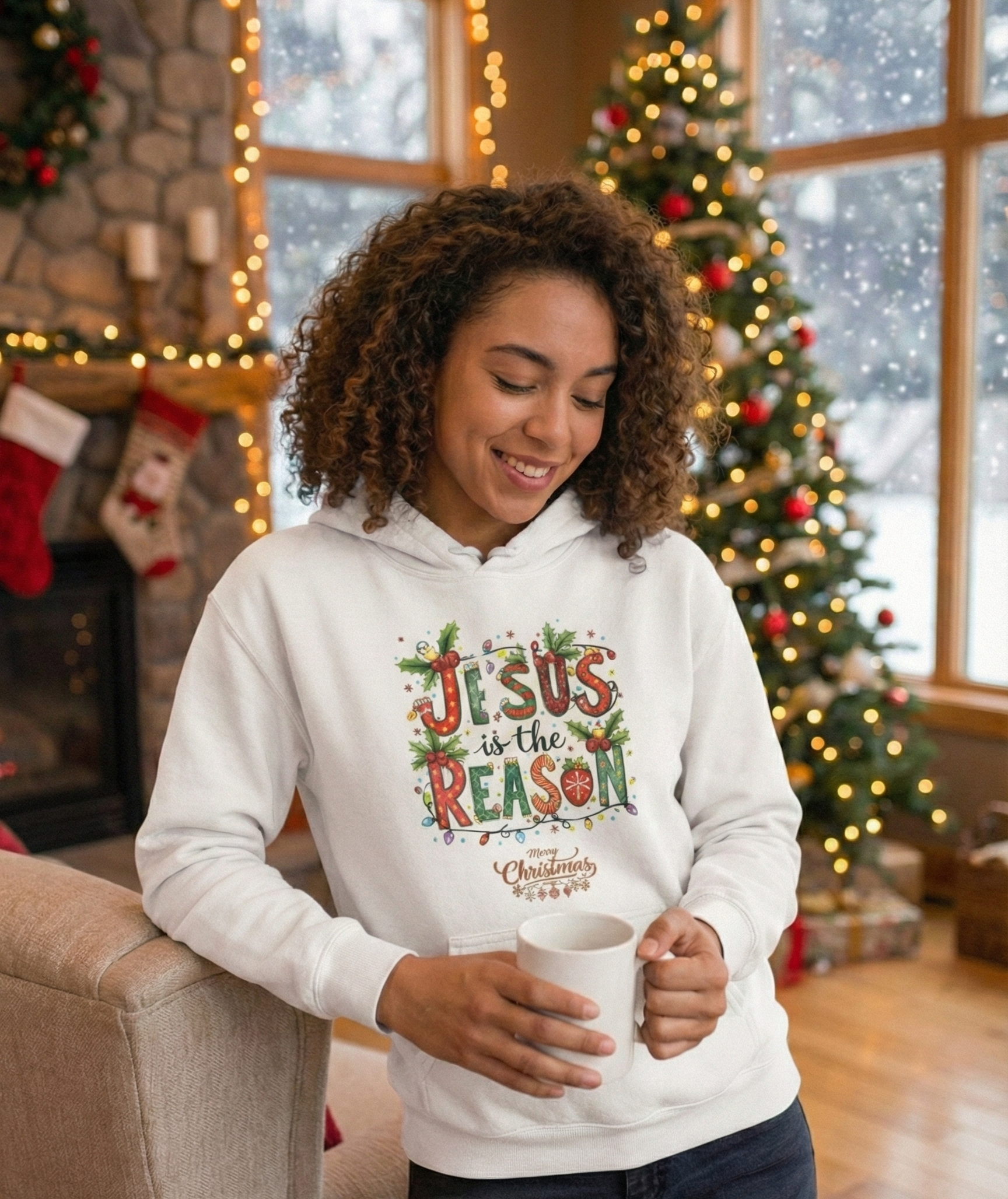 Jesus is the Reason Christmas Hoodie Based Holiday Pullover Soft Cozy  Gift for Men Women